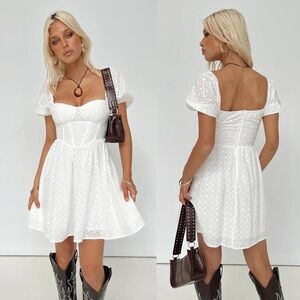 Princess Polly Darso White Puff Sleeve Sweetheart Neck Mini Dress